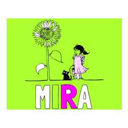 Pobarvana pobarvanka - Pobarvanka imena MIRA in pobarvanka velike sončnice, deklice in ljubkega mačka