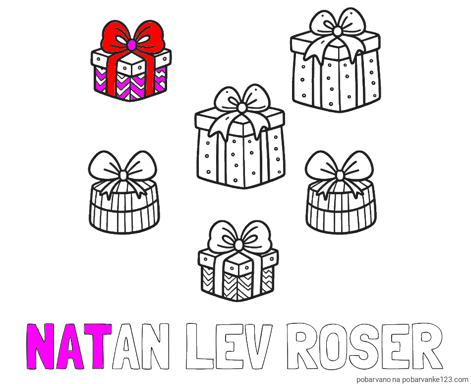 POBARVANA POBARVANKA - Pobarvanka imena NATAN LEV ROŠER in pobarvanka božičnih daril
