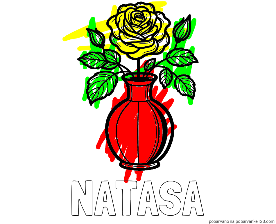 POBARVANA POBARVANKA - Pobarvanka imena NATAŠA in pobarvanka čudovite vrtnice v vazi