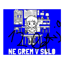 Pobarvana pobarvanka - Pobarvanka imena NE GREM V ŠOLO in pobarvanka učenca v učilnici