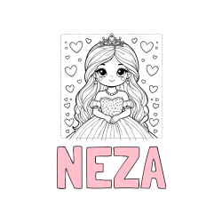 Pobarvana pobarvanka - Pobarvanka imena NEŽA in pobarvanka ljubke princese obdane s srčki
