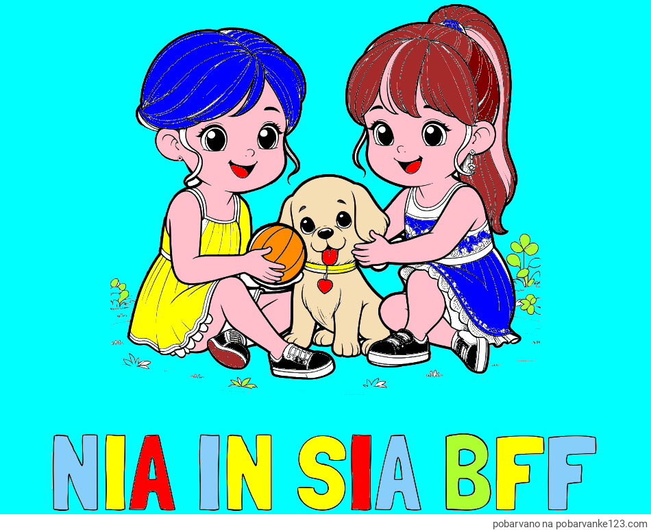 POBARVANA POBARVANKA - Pobarvanka imena NIA IN SIA BFF in pobarvanka prijateljic s kužkom