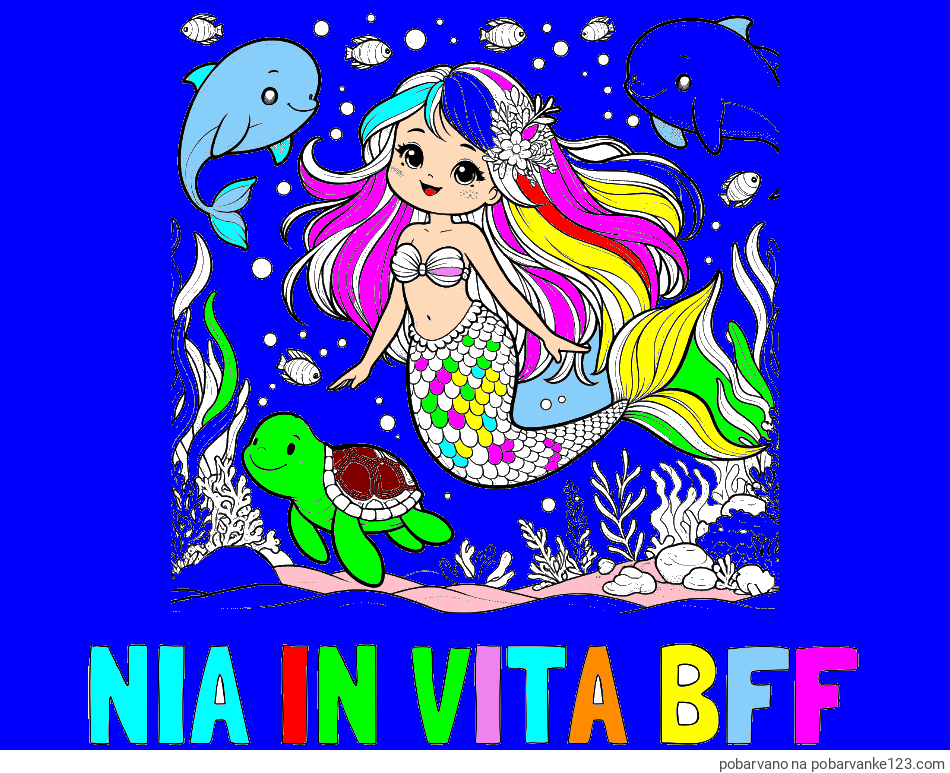 POBARVANA POBARVANKA - Pobarvanka imena NIA IN VITA BFF in pobarvana ljubke morske deklice s prijatelji