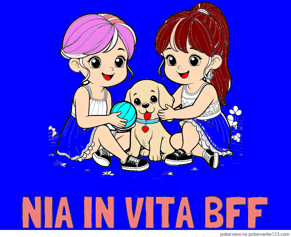 POBARVANA POBARVANKA - Pobarvanka imena NIA IN VITA BFF in pobarvanka prijateljic s kužkom