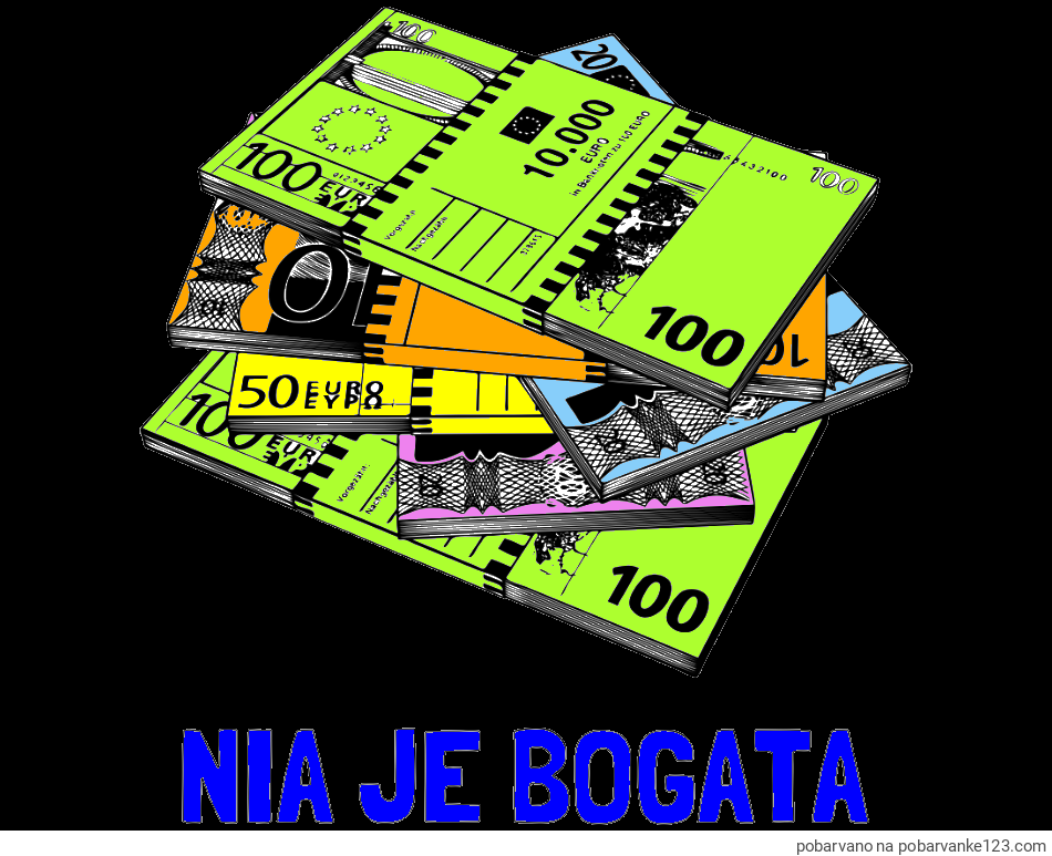 POBARVANA POBARVANKA - Pobarvanka imena NIA JE BOGATA in pobarvanka evrskih bankovcev