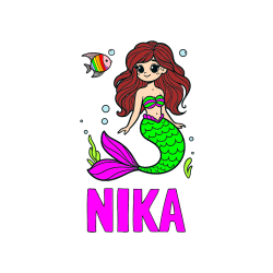 Pobarvana pobarvanka - Pobarvanka imena NIKA in pobarvanka male morske deklice in ribice