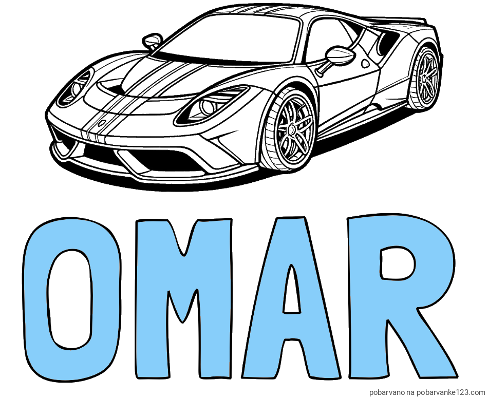 POBARVANA POBARVANKA - Pobarvanka imena OMAR in pobarvanka čudovitega športnega avtomobila