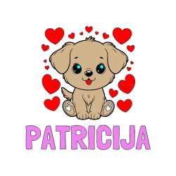 Pobarvana pobarvanka - Pobarvanka imena PATRICIJA in pobarvanka ljubkega kužka obdanega s srčki