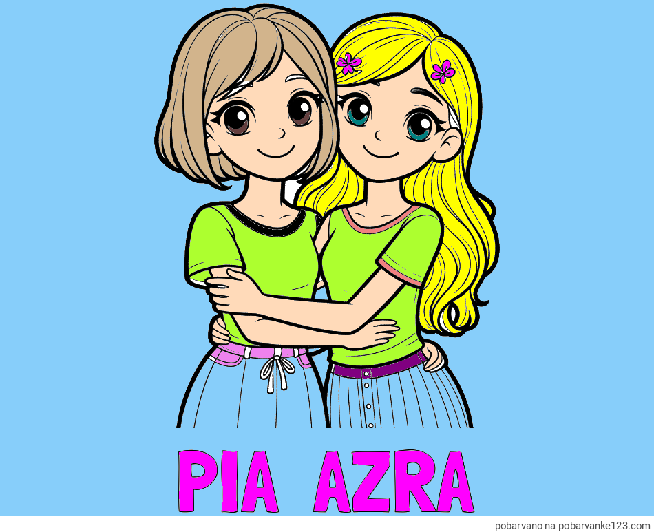 POBARVANA POBARVANKA - Pobarvanka imena PIA  AZRA in pobarvanka ljubkih prijateljic