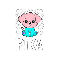 Pobarvana pobarvanka - Pobarvanka imena PIKA in pobarvanka ljubkega kužka obdanega s srčki