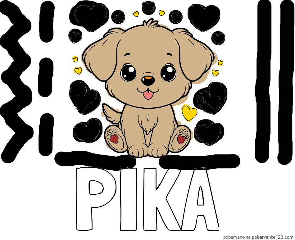 POBARVANA POBARVANKA - Pobarvanka imena PIKA in pobarvanka ljubkega kužka obdanega s srčki