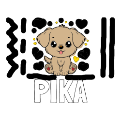 Pobarvana pobarvanka - Pobarvanka imena PIKA in pobarvanka ljubkega kužka obdanega s srčki