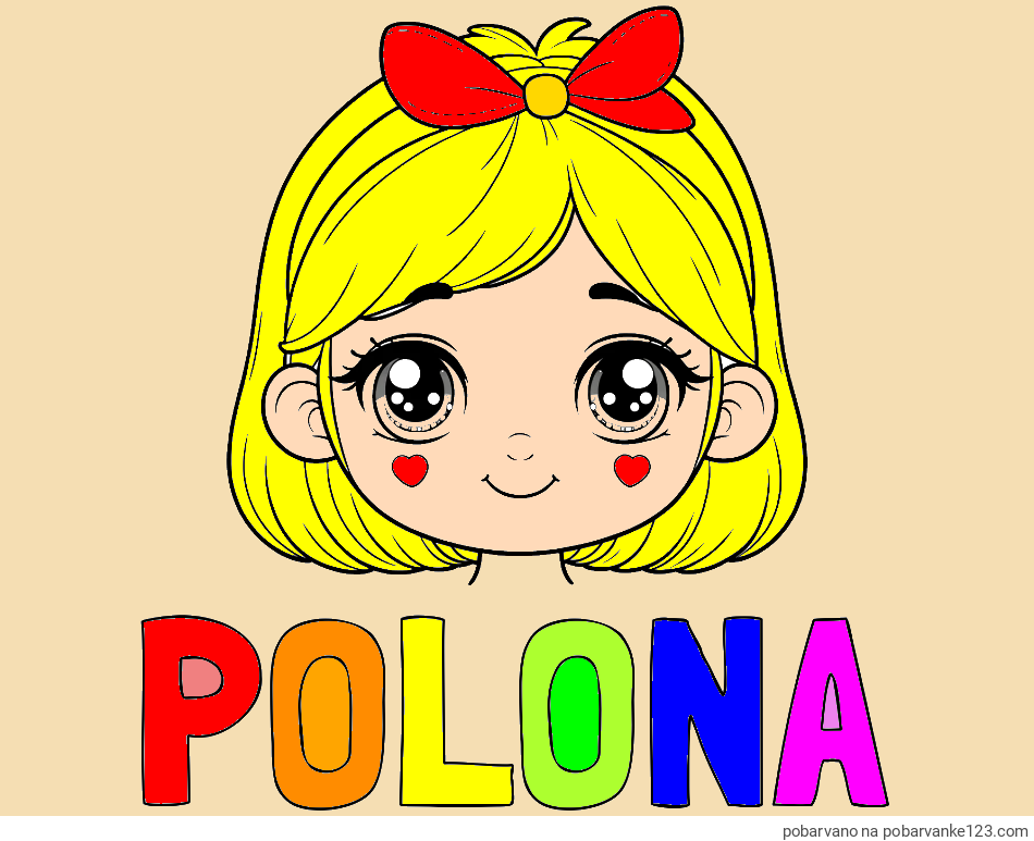 POBARVANA POBARVANKA - Pobarvanka imena POLONA in pobarvanka obraza ljubke punčke