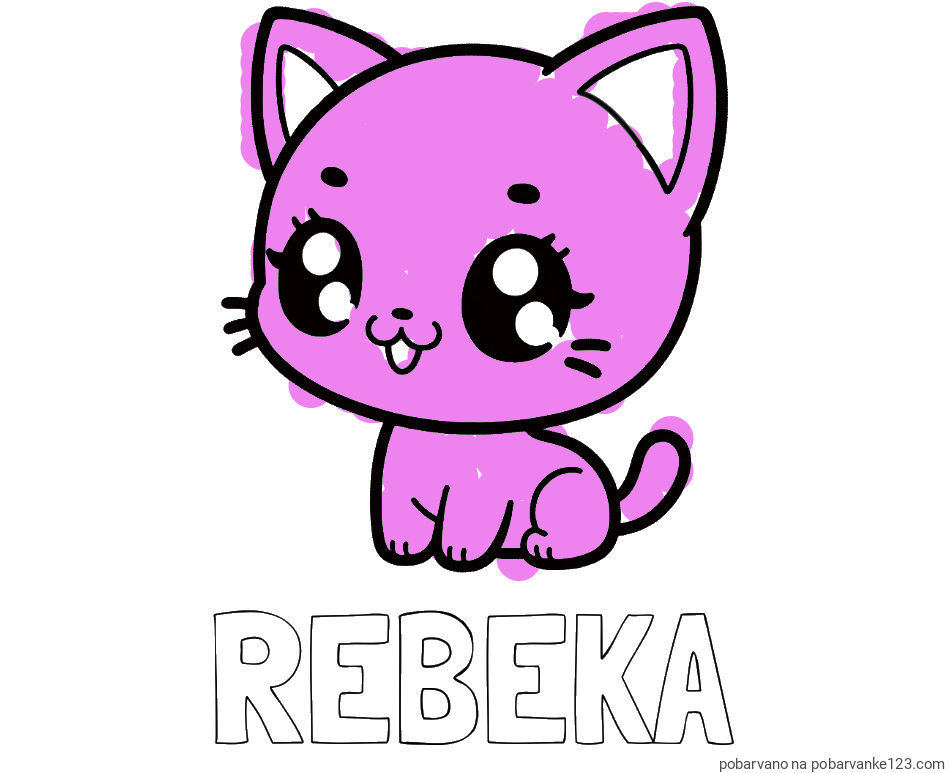 POBARVANA POBARVANKA - Pobarvanka imena REBEKA in pobarvnaka ljubke muce v anime slogu