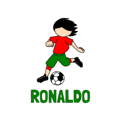 Pobarvana pobarvanka - Pobarvanka imena RONALDO in otroška pobarvanka preprosto ilustriranega nogometaša
