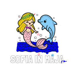 Pobarvana pobarvanka - Pobarvanka imena SOFIA IN MAJA in pobarvanka ljubke morske deklice, ki pleše z delfinom