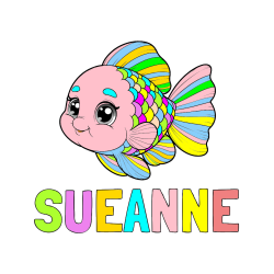 Pobarvana pobarvanka - Pobarvanka imena SUEANNE in ljubka pobarvanka starejše ribe
