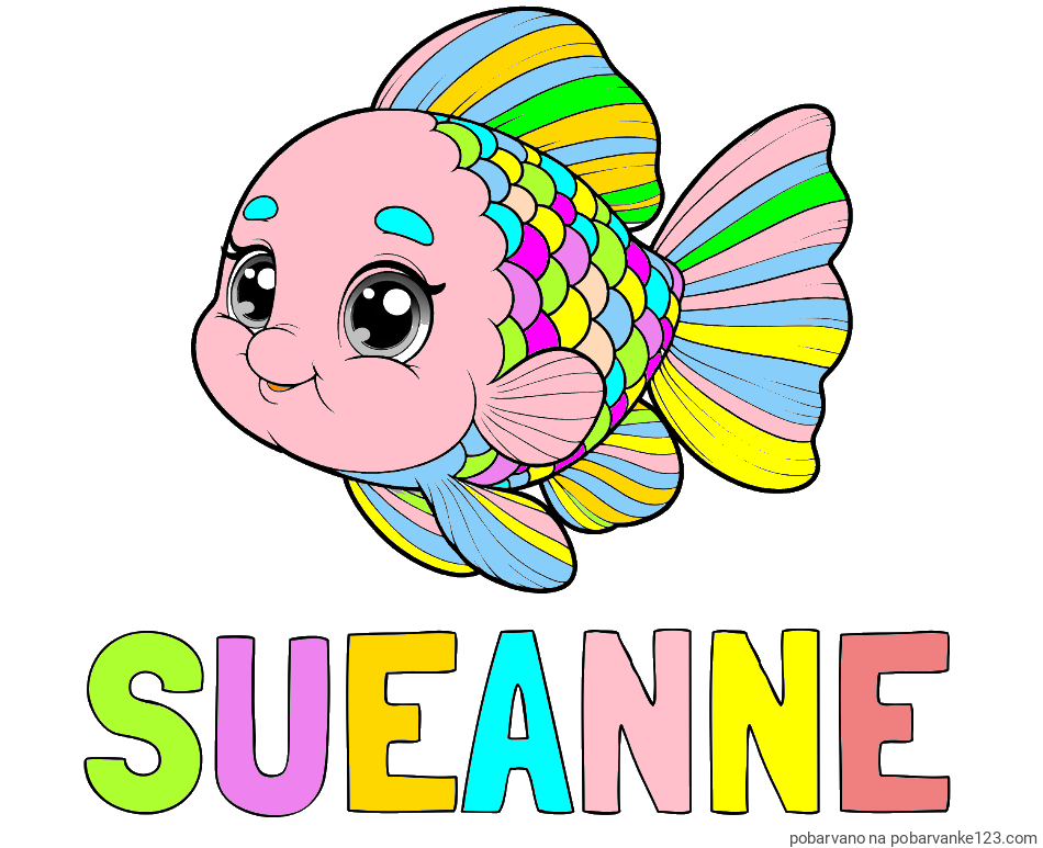 POBARVANA POBARVANKA - Pobarvanka imena SUEANNE in ljubka pobarvanka starejše ribe