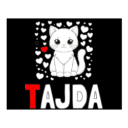 Pobarvana pobarvanka - Pobarvanka imena TAJDA in pobarvanka ljubke mucke obdane s srčki