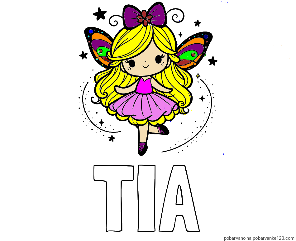 POBARVANA POBARVANKA - Pobarvanka imena TIA in ljubka čarobna vila