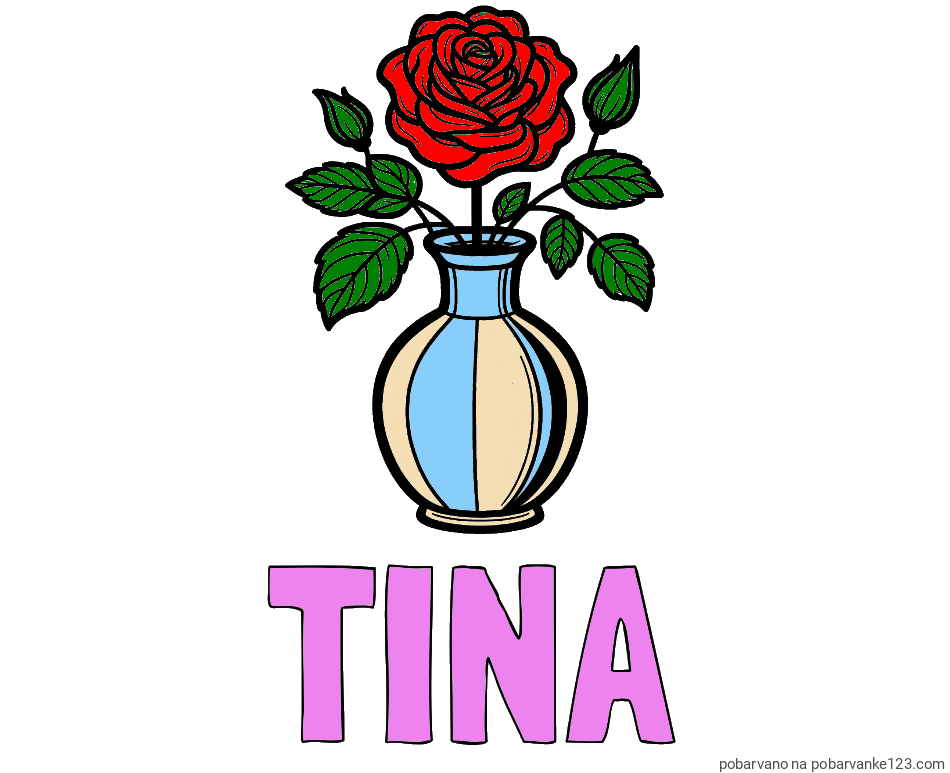 POBARVANA POBARVANKA - Pobarvanka imena TINA in pobarvanka čudovite vrtnice v vazi
