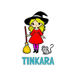 Pobarvana pobarvanka - Pobarvanka imena TINKARA in pobarvanka čarovnice z metlo in miško