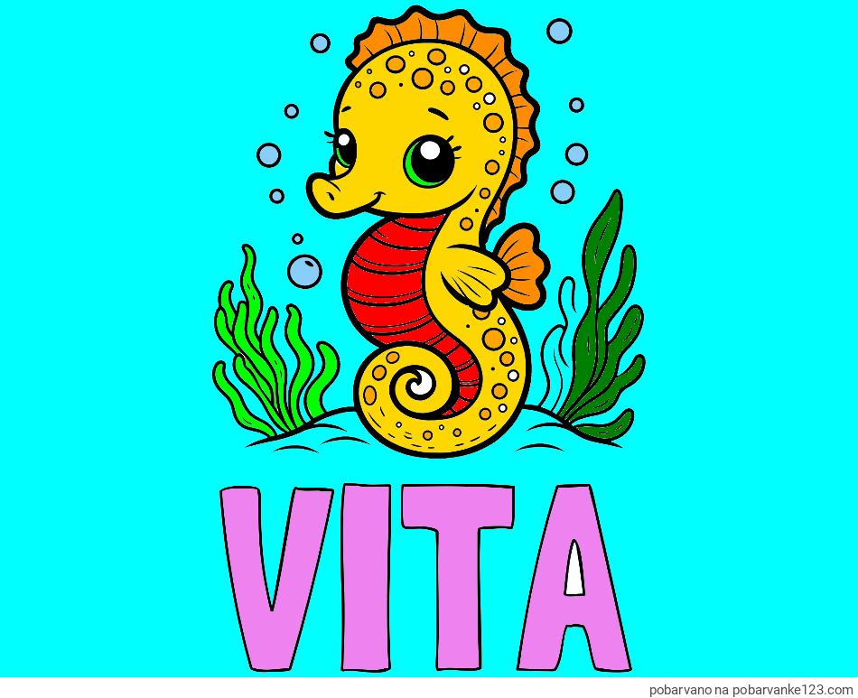 POBARVANA POBARVANKA - Pobarvanka imena VITA in pobarvanka morskega konjička