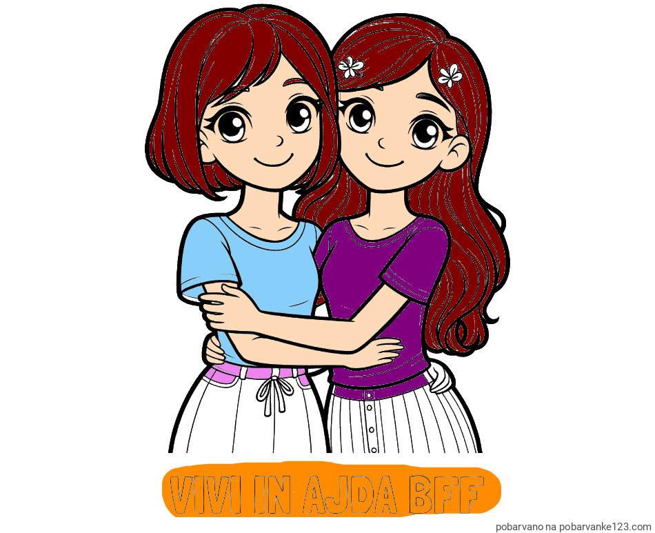 POBARVANA POBARVANKA - Pobarvanka imena VIVI IN AJDA BFF in pobarvanka ljubkih prijateljic