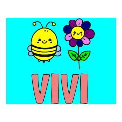 Pobarvana pobarvanka - Pobarvanka imena VIVI in pobarvanka ljubke čebelice in nasmejane rože