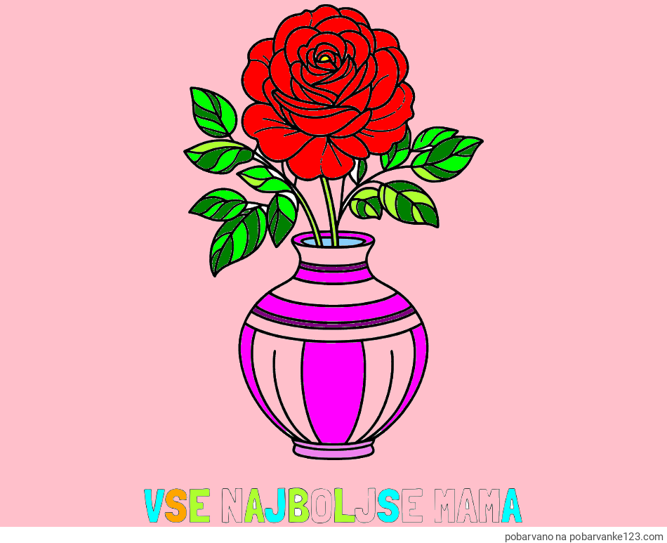 POBARVANA POBARVANKA - Pobarvanka imena VSE NAJBOLJŠE MAMA in pobarvanka vrtnice v vazi