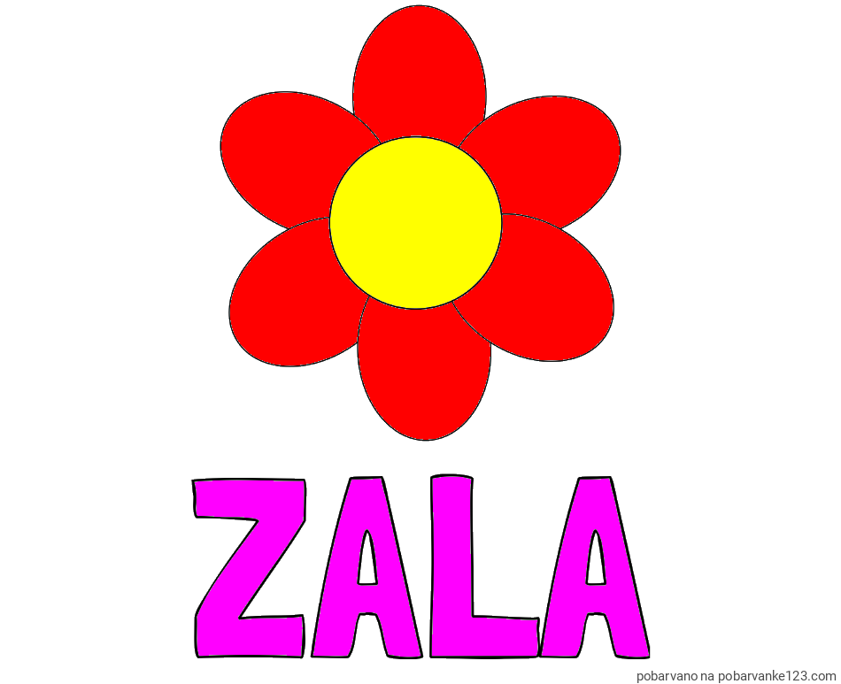 POBARVANA POBARVANKA - Pobarvanka imena ZALA in otroška pobarvanka cveta