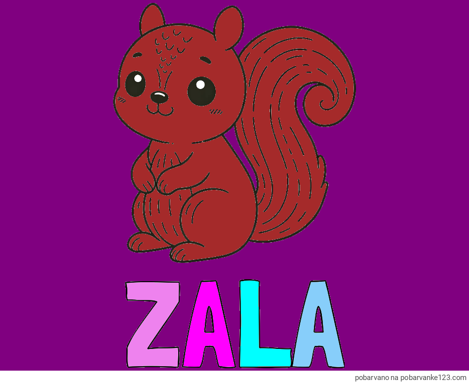 POBARVANA POBARVANKA - Pobarvanka imena ZALA in otroška pobarvanka veveričke
