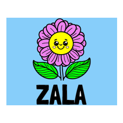 Pobarvana pobarvanka - Pobarvanka imena ZALA in pobarvanka ljubke in nasmejane rože