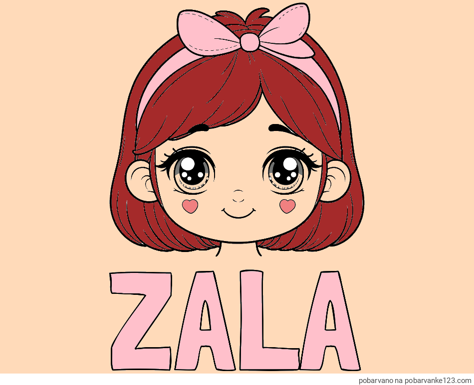 POBARVANA POBARVANKA - Pobarvanka imena ZALA in pobarvanka obraza ljubke punčke