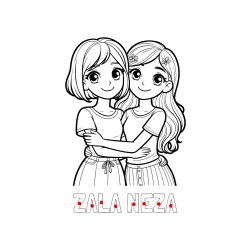 Pobarvana pobarvanka - Pobarvanka imena ZALA NEŽA in pobarvanka ljubkih prijateljic