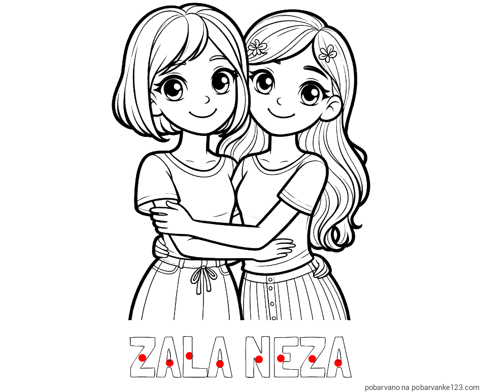 POBARVANA POBARVANKA - Pobarvanka imena ZALA NEŽA in pobarvanka ljubkih prijateljic