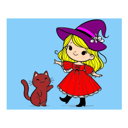 Pobarvana pobarvanka - Pobarvanka ljubke čarovnice ter podrednega mačka