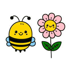 Pobarvana pobarvanka - Pobarvanka ljubke čebelice in nasmejane rože