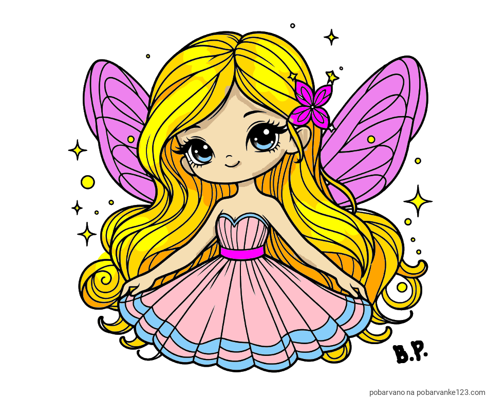 POBARVANA POBARVANKA - Pobarvanka ljubke in nasmejane čarobne vile
