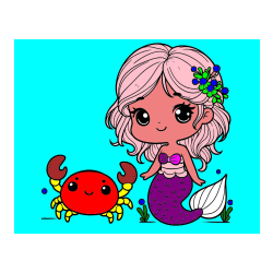 Pobarvana pobarvanka - Pobarvanka ljubke morske deklice in veselega raka