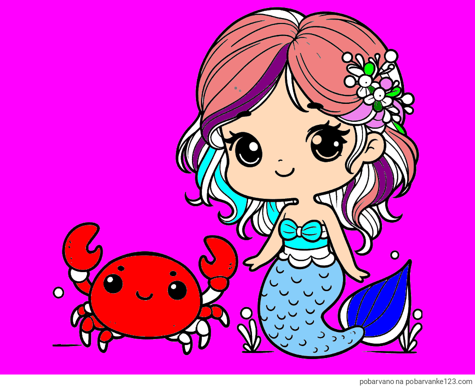 POBARVANA POBARVANKA - Pobarvanka ljubke morske deklice in veselega raka