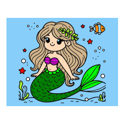 Pobarvana pobarvanka - Pobarvanka ljubke morske deklice v morju