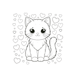 Pobarvana pobarvanka - Pobarvanka ljubke mucke obdane s srčki