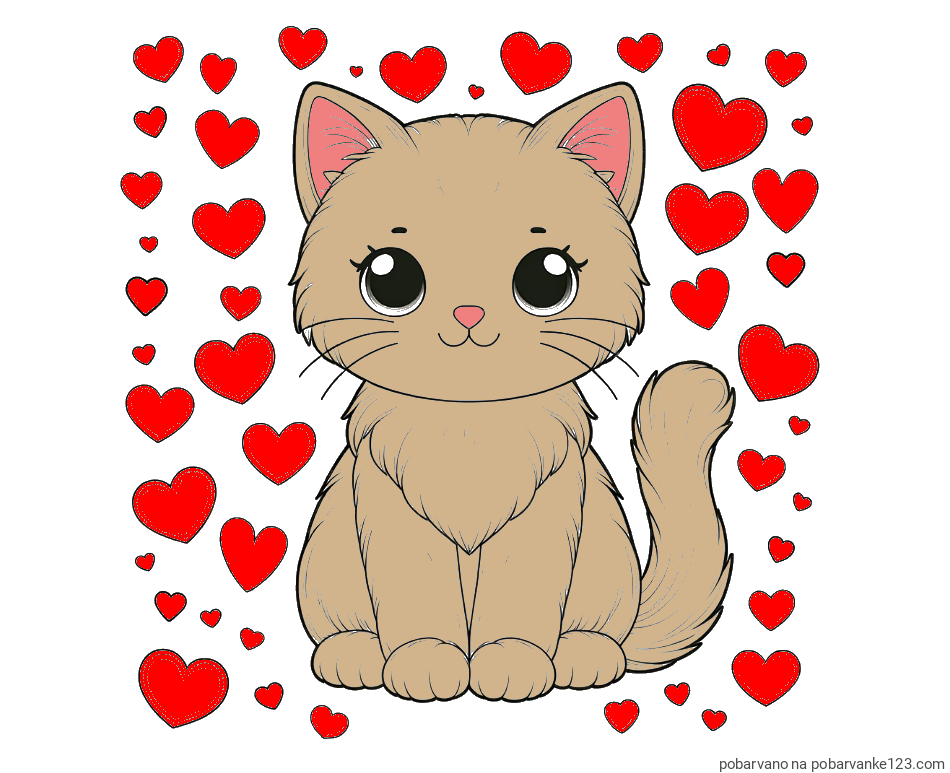 POBARVANA POBARVANKA - Pobarvanka ljubke mucke obdane s srčki