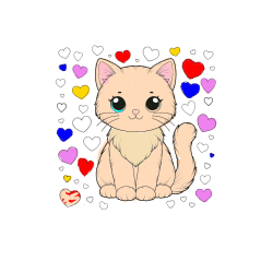 POBARVANA POBARVANKA - Pobarvanka ljubke mucke obdane s srčki