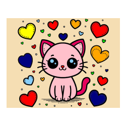 POBARVANA POBARVANKA - Pobarvanka ljubke mucke obdane z veliko srčki