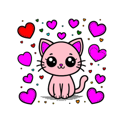 POBARVANA POBARVANKA - Pobarvanka ljubke mucke obdane z veliko srčki