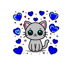 POBARVANA POBARVANKA - Pobarvanka ljubke mucke obdane z veliko srčki