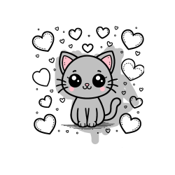 POBARVANA POBARVANKA - Pobarvanka ljubke mucke obdane z veliko srčki