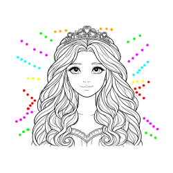 Pobarvana pobarvanka - Pobarvanka ljubke princese z bujnimi lasmi